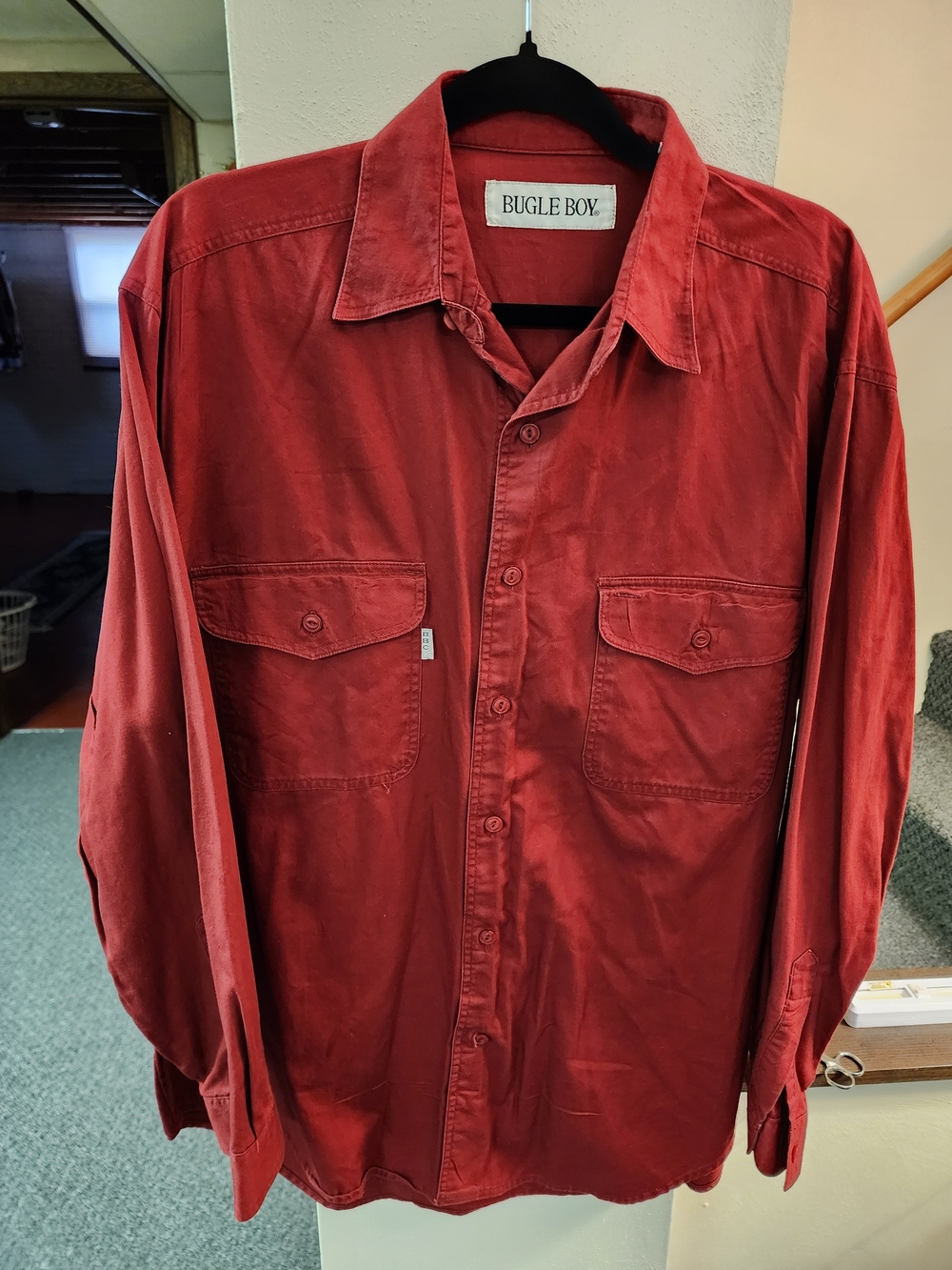 Bugle Boy Retro Men's Deep Red Button-Down Work Shirt XL